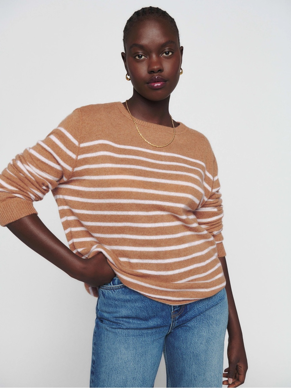 Reformation Boyfriend Cashmere striped crew neck sweater